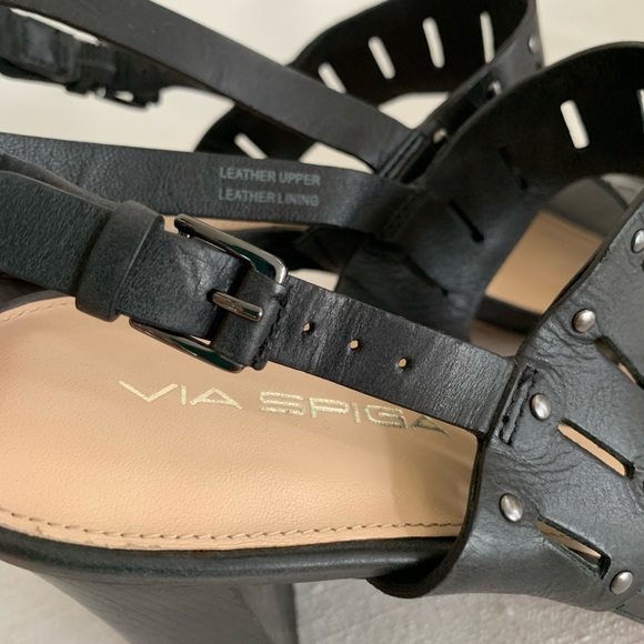Via Spiga Black Lynne Leather Open Toe Studded Sandals Woman’s 9M - Picture 8 of 14